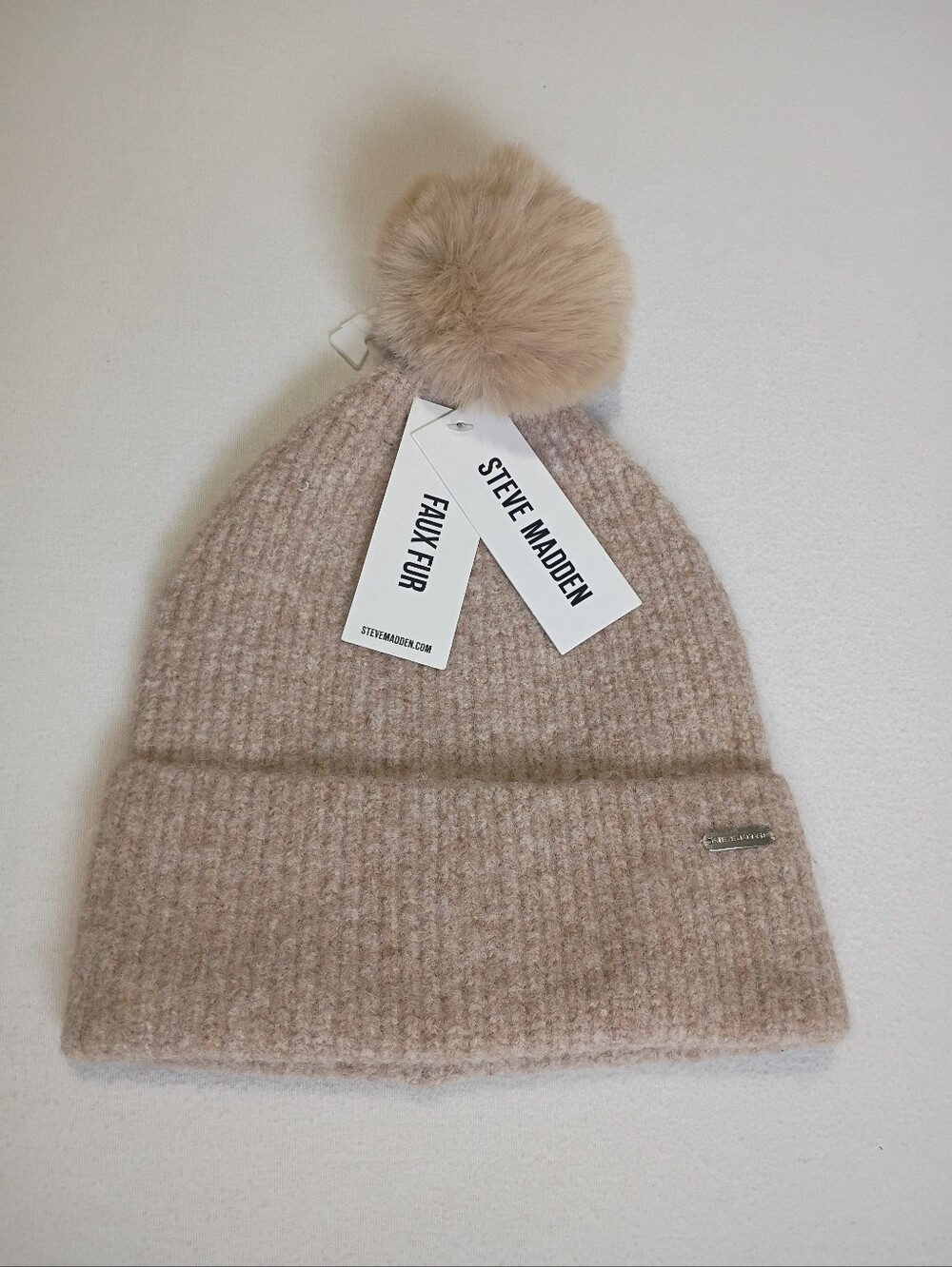 Steve Madden Kids Beige Knit Pom Beanie